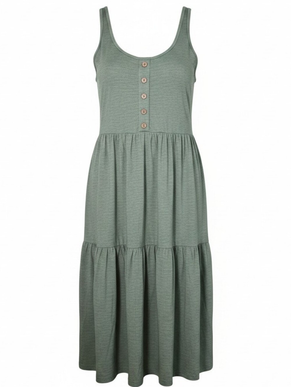 Halara. Scoop Neck Tiered Tank Dress. Olive Green. XL Ladies. - Picture 8 of 8